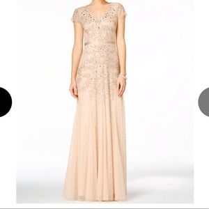 Adrianna Papell Almond CapSleeve embellished gown